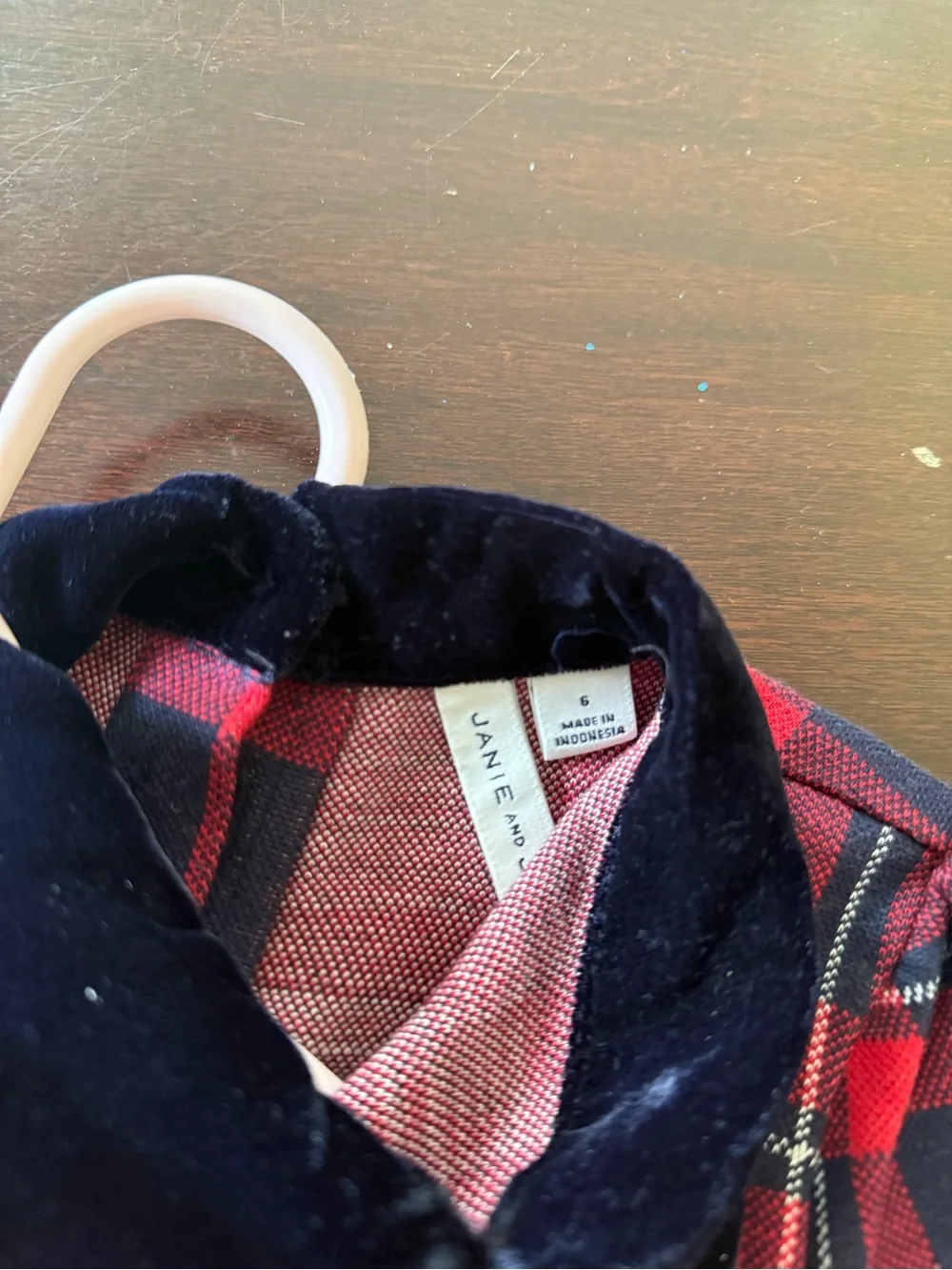 Janie and Jack Red and Navy Plaid Velvet-Trim Dress